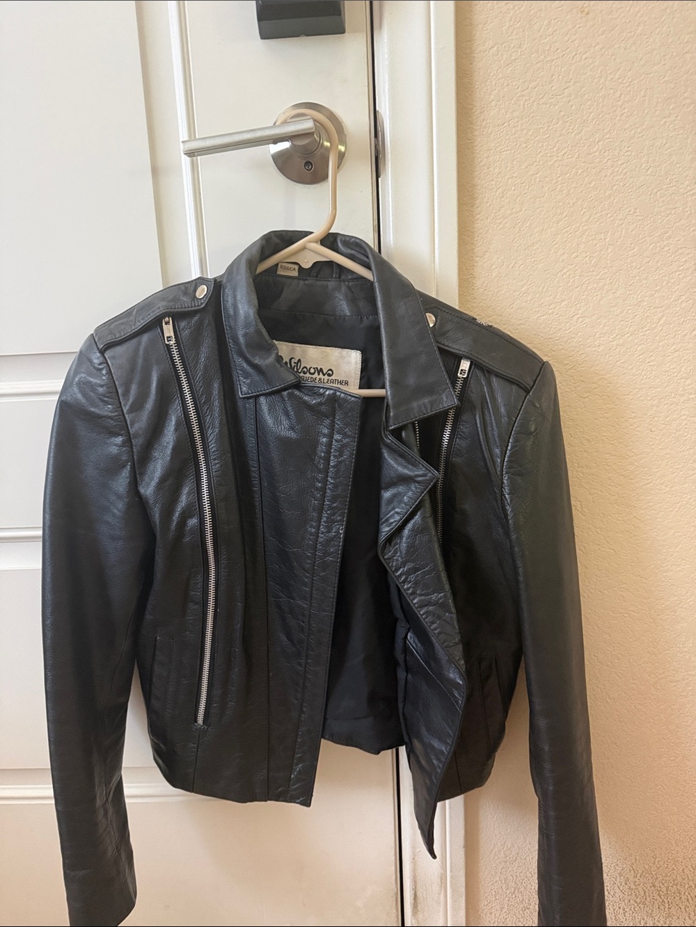 Wilsons Real Leather Black Moto-Style Leather Jacket